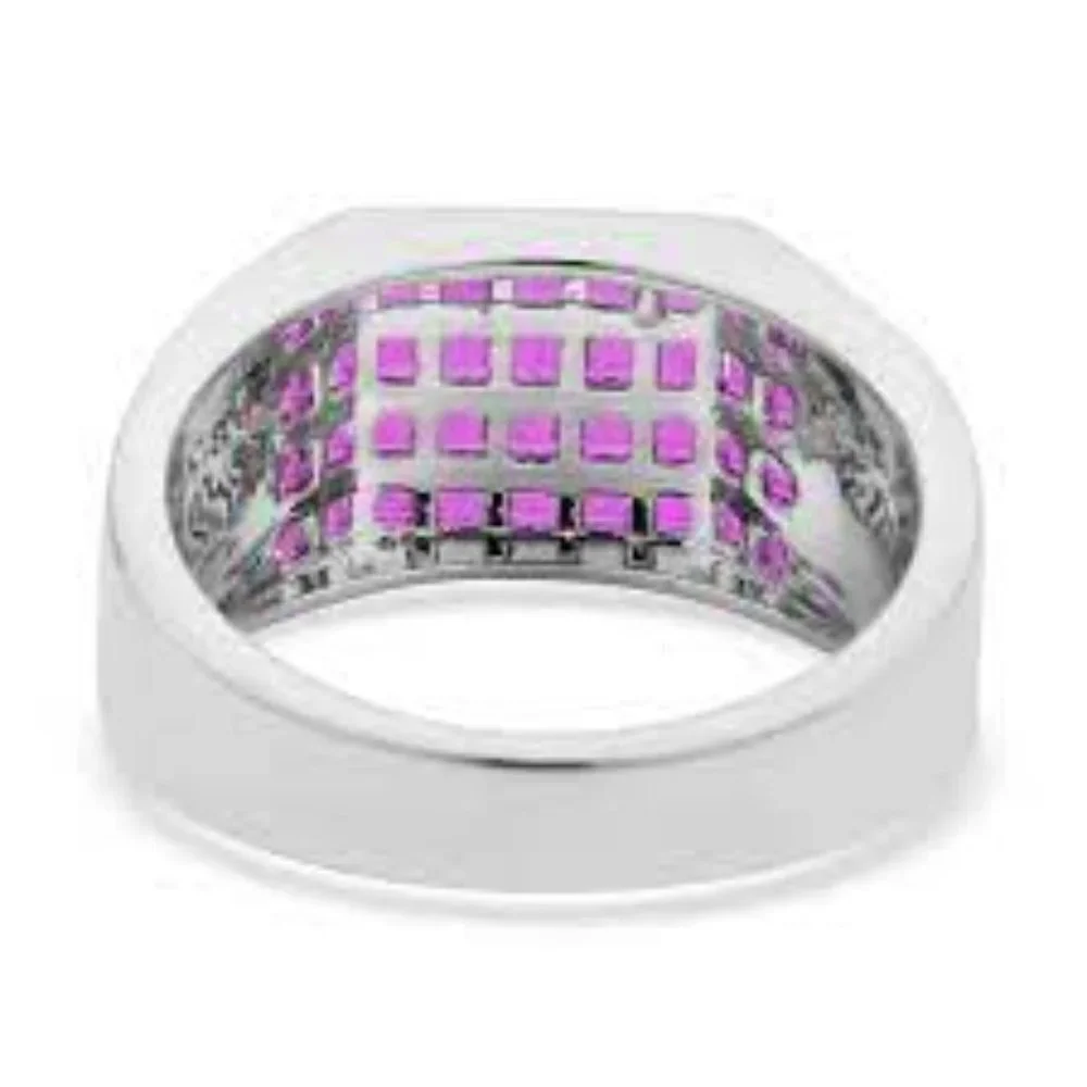 Simulated Ruby Color Diamond Men's Ring in Silvertone 2.50 ctw Size 12